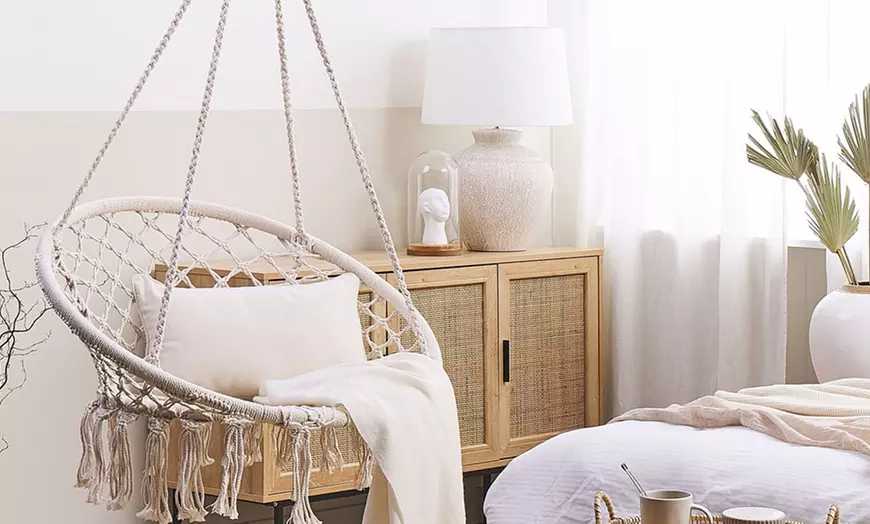 Image 3: Hangende macramé touwstoel met franjes 