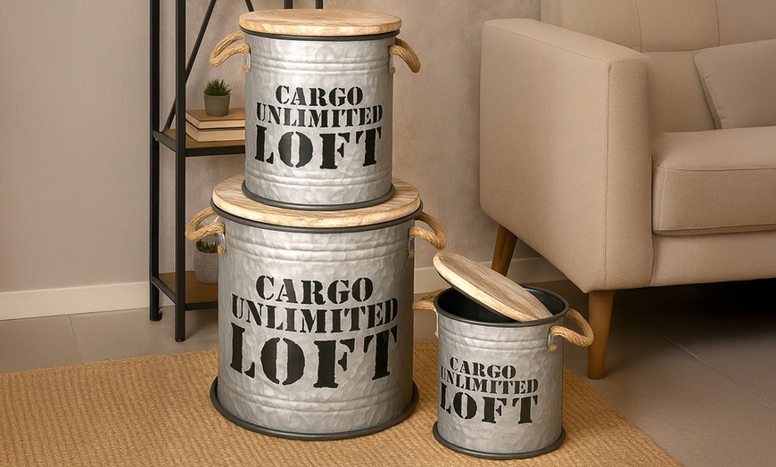 Image 6: Set de 3 boîtes de rangement rondes en métal