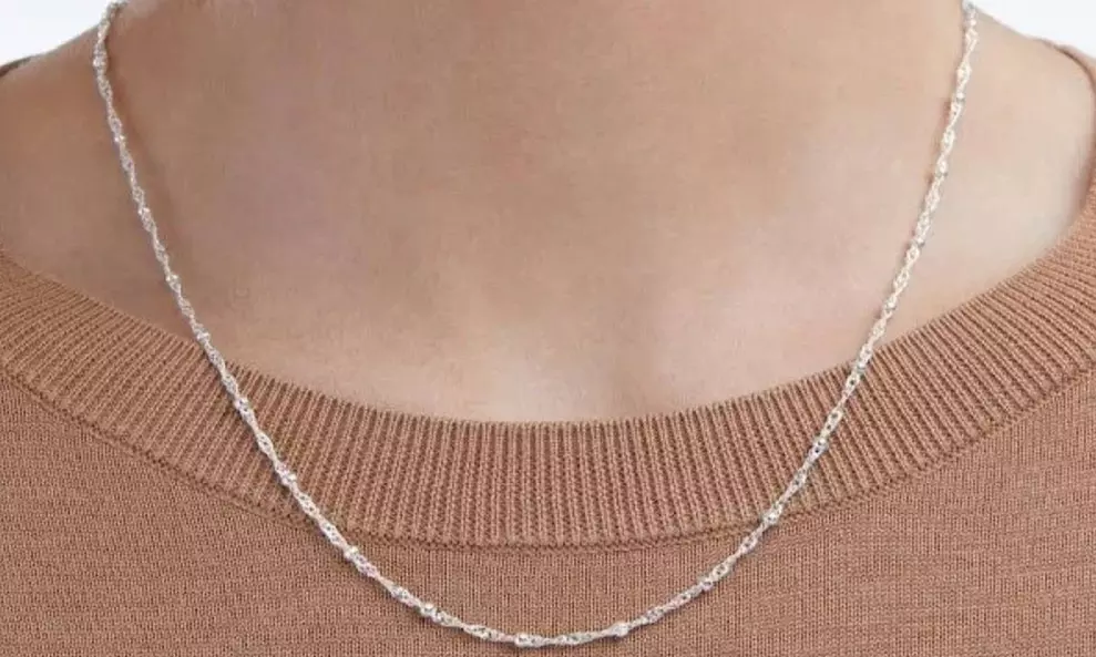 925 Sterling Silver Diamond Cut 1MM Singapore Beaded Chain Necklace 20" Inch