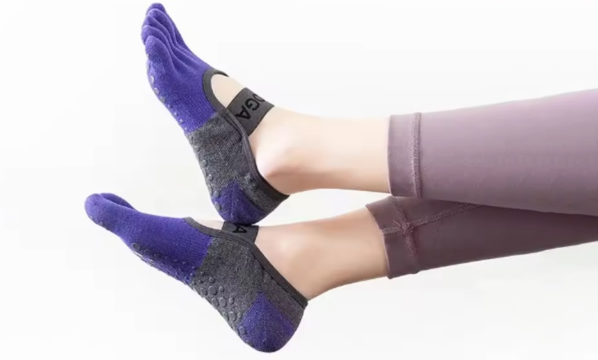 Image 5: Yoga Pilates Socks - Full Toe, Non-Slip Grip, Breathable Cotton