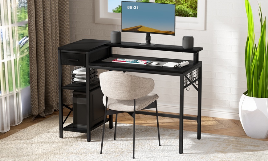 Image 4: Four-Tier Computer Desk PC Laptop Desk Home Office Writing Study Desk