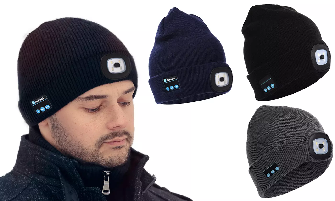 Bonnet avec lampe torche frontale à LED et écouteurs Bluetooth, coloris au choix - Primary Image