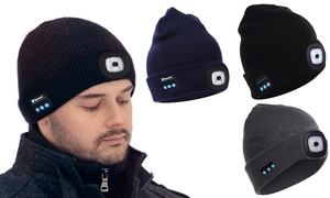 Bonnet avec lampe torche frontale à LED et écouteurs Bluetooth