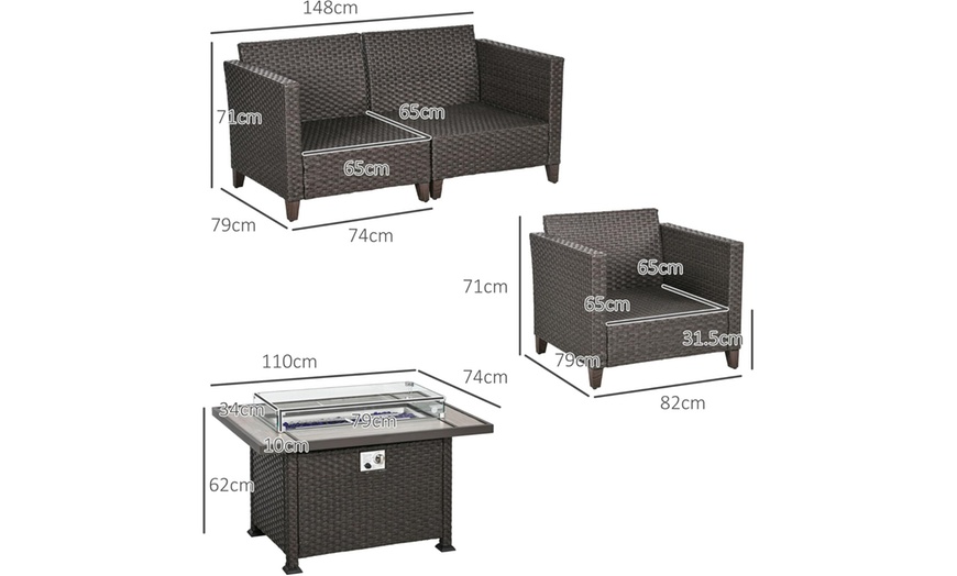 Image 5: Outsunny 5-Piece Rattan-Effect Furniture Set with Gas Fire Pit Table