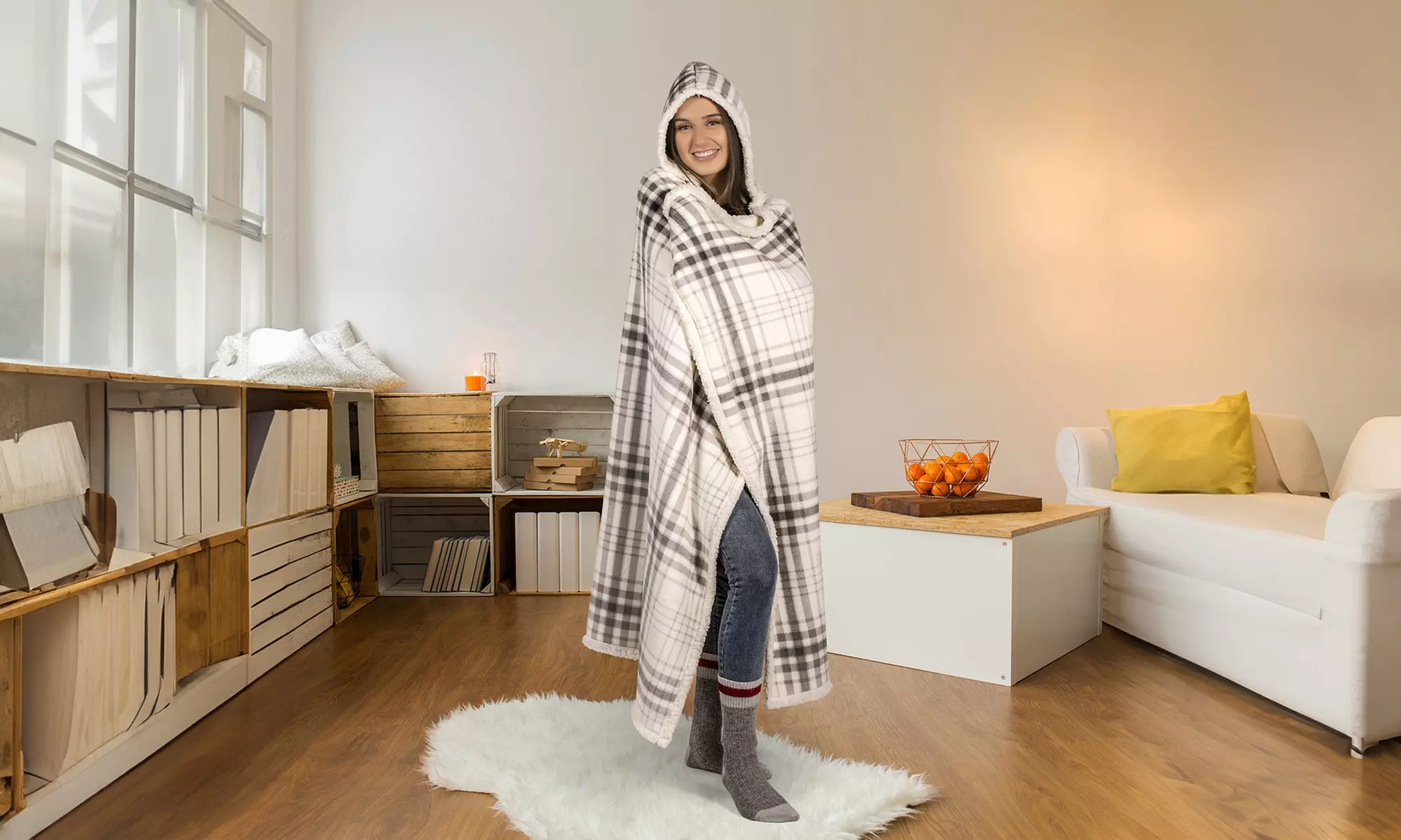 Luxury Super Soft Hoodie Sherpa-Lined Throw Blanket