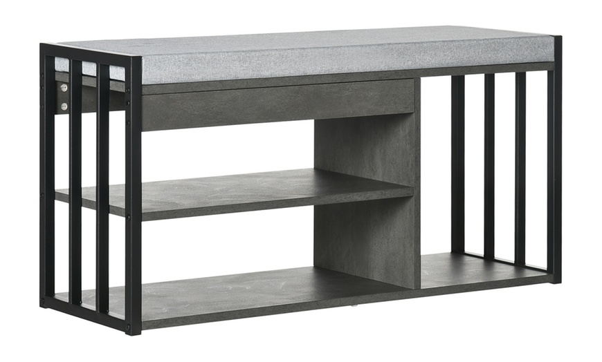 Image 3: HOMCOM Shoe Storage Bench with Padded Seat and Boot Shelf