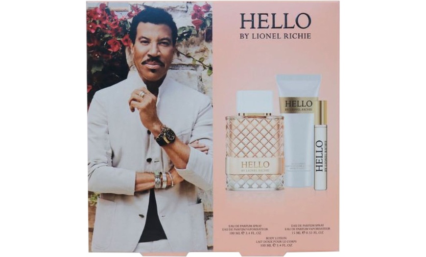 Image 1: Lionel Richie Hello EDP 100ml Body Lotion and Travel Spray Gift Set 