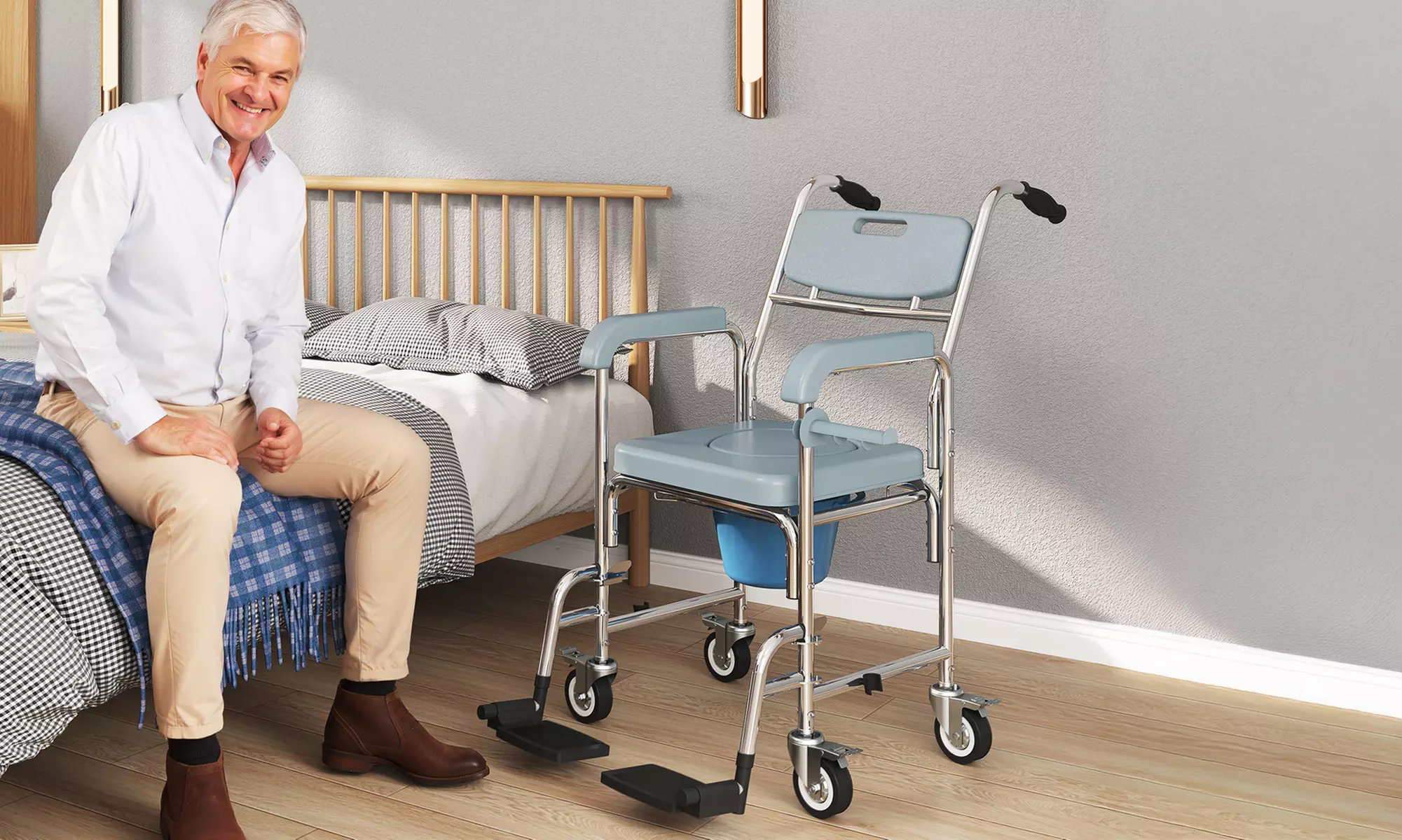 HOMCOM 4-in-1 Shower Chair with Wheels - Primary Image