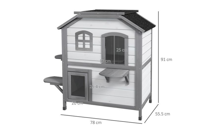 Image 6: PawHut Cat House Spacious Two-Level Design for Indoor/Outdoor Use