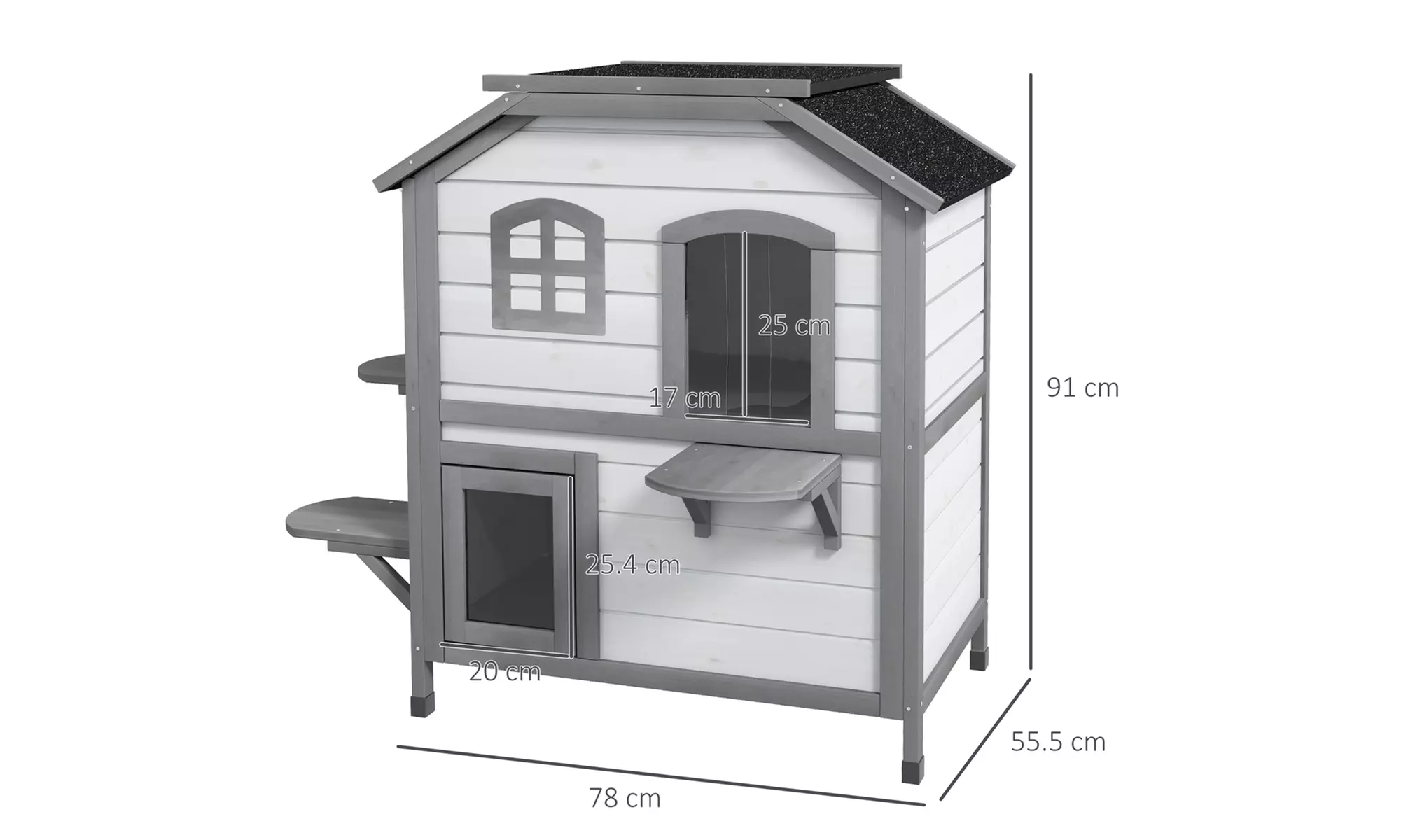 PawHut Cat House Spacious Two-Level Design for Indoor/Outdoor Use