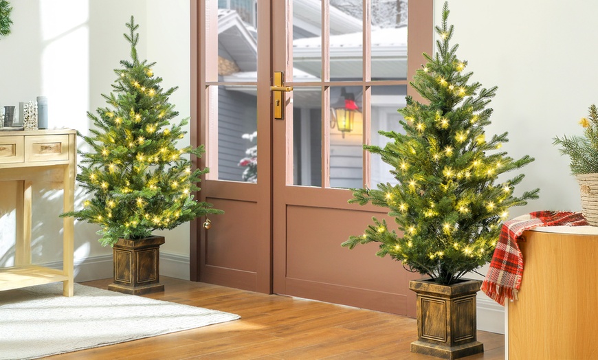 Image 1: HOMCOM 4ft Artificial Christmas Trees with Lights