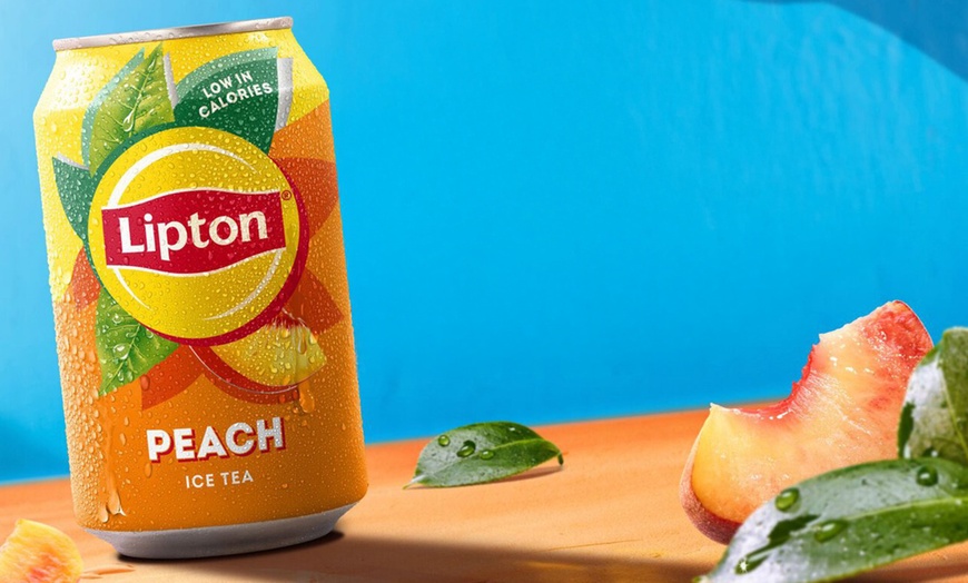Image 2: Lipton Ice Tea Peach - 24 Pack of 330ml Cans, Low Calorie, No Artificial Sweeteners