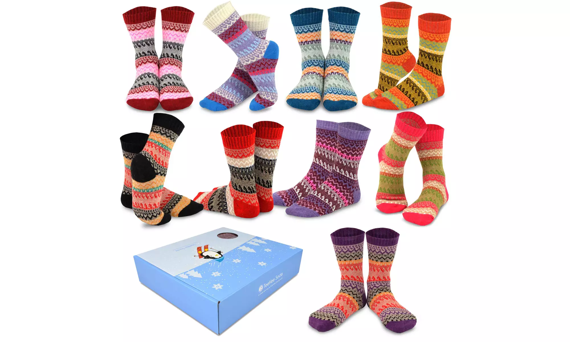 TeeHee Women's Winter Crew Fun Socks (9 Pairs) with Gift Box - Second Medium