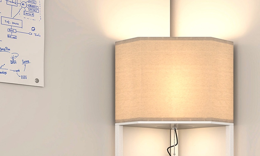 Image 18: HOMCOM Corner Floor Lamp with Shelves