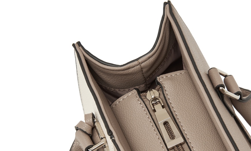 Image 13: Miss Lulu PU Leather Three-Tone Stitched Shoulder Handbag