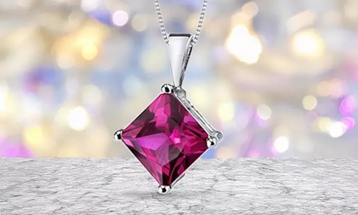 14k white Gold Plated 3 Cttw Princess Ruby 18 Inch Necklace.