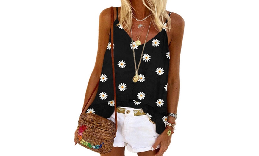 Image 3: V-Neck Daisy Print Vest Top