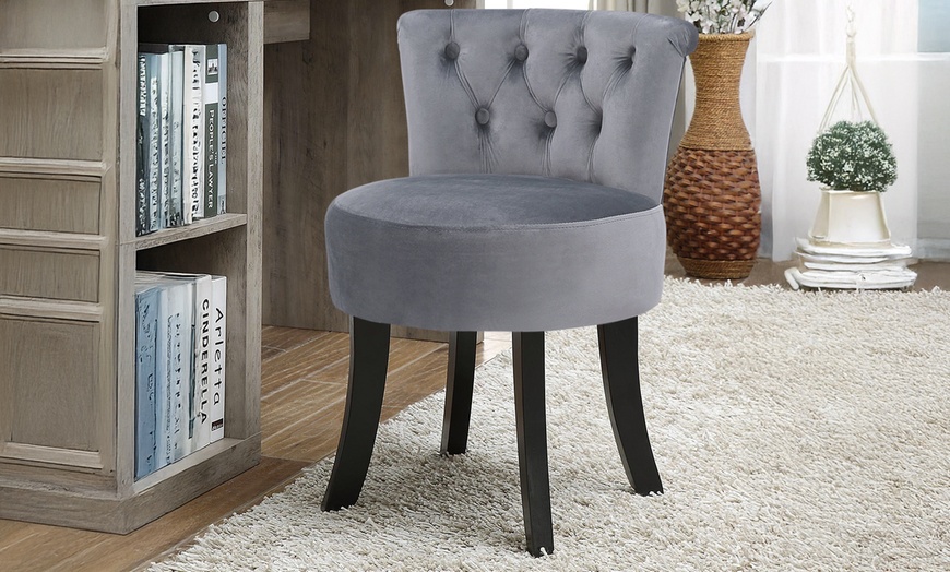 Image 1: Living And Home Velvet Tufted Dressing Table Stool