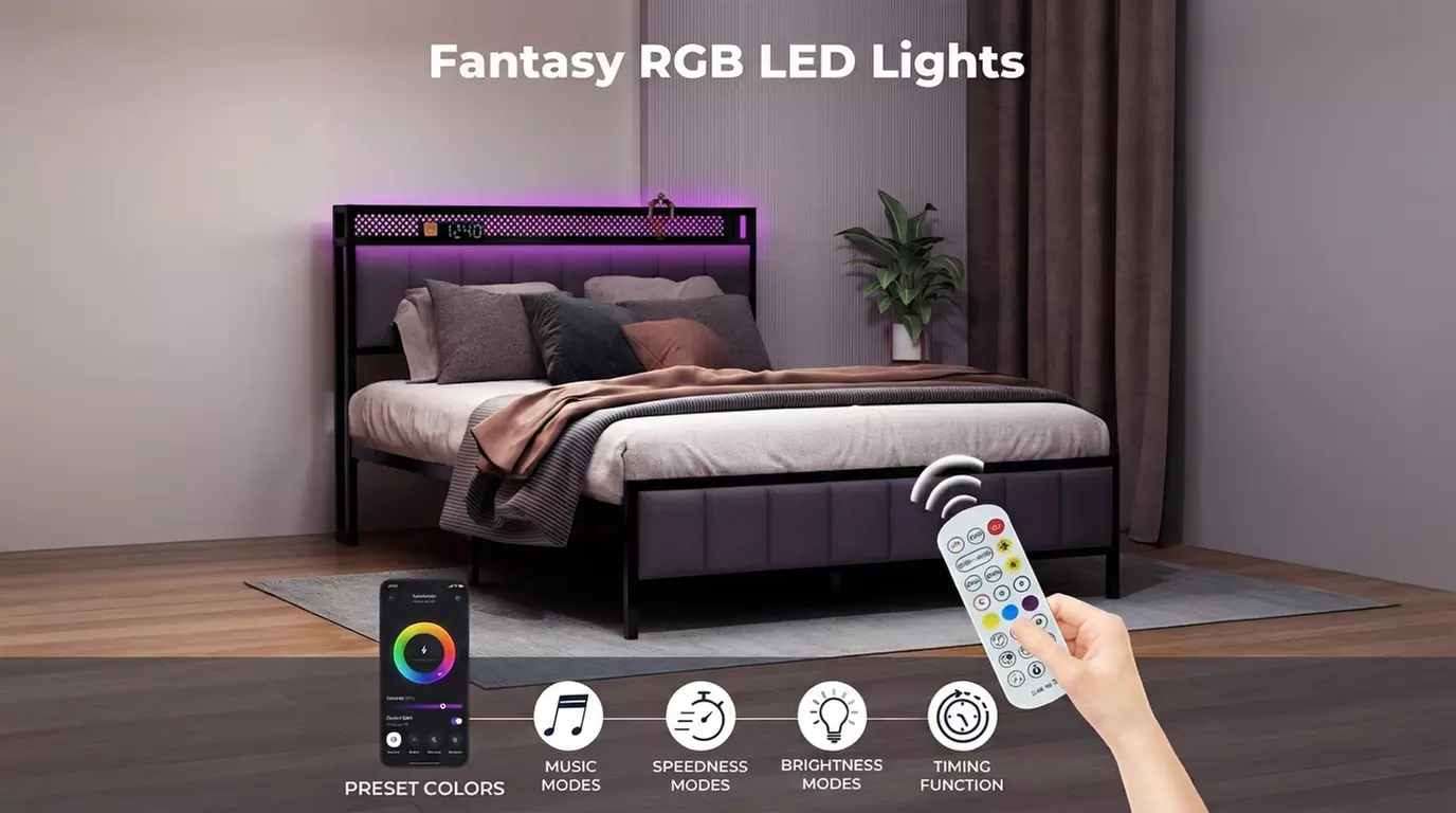 Levede LED Metal Bed Frame with RGB Lights, USB and Type-C Charging