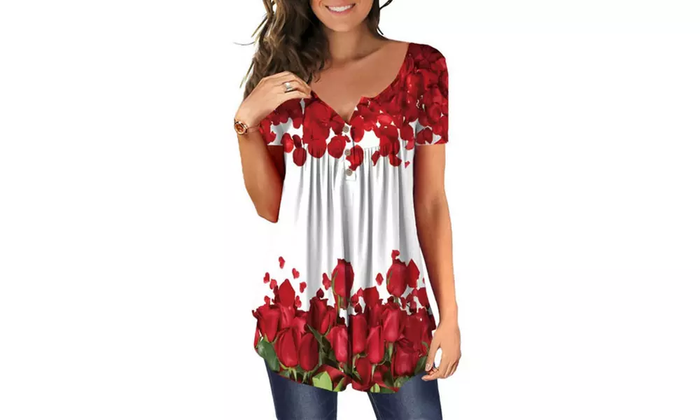 Women's Button Up Summer Short Sleeve Casual Tops Tunic Shirts Blouses