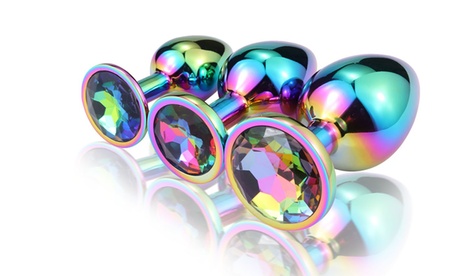 Rainbow Anal Plug Stainless Steel Metal Jewel Stimulation Toys S+M+L Multi-color