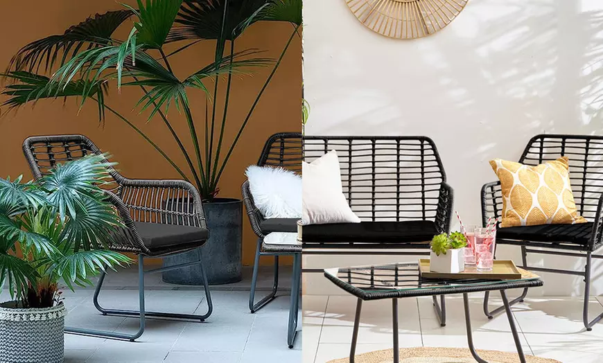 Image 10: Four-Piece Neo Wicker Bamboo Style Garden Sofa Table Chairs Set