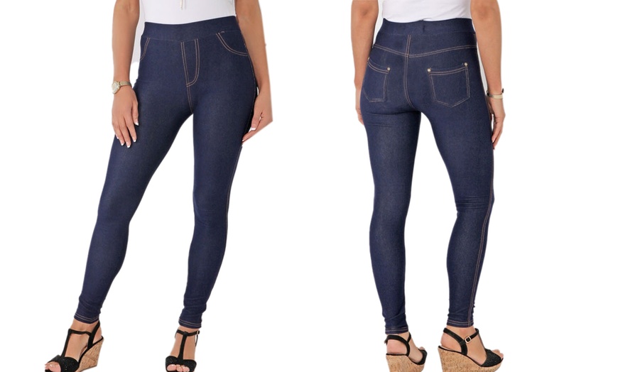 Image 2: Plus Size High Waist Denim Look Leggings