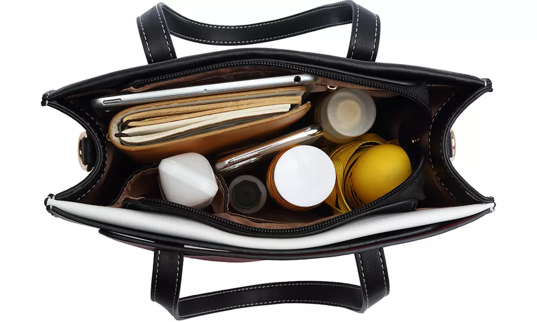 Women PU Leather Classy Contrast Panel Shoulder Bag