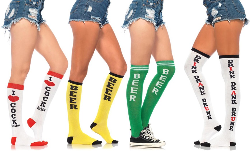 Image 1: Women's Funny Drinking Knee Socks