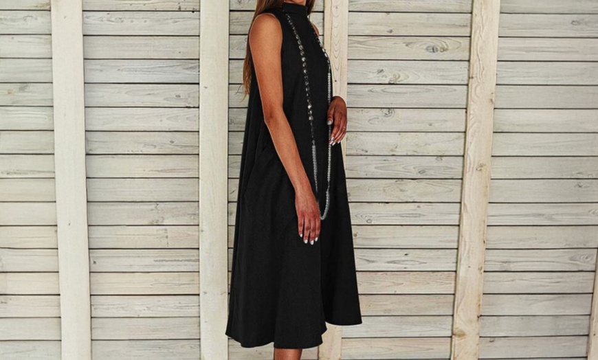 Image 3: Lightweight Sleeveless A-Line Dress in Cotton & Linen