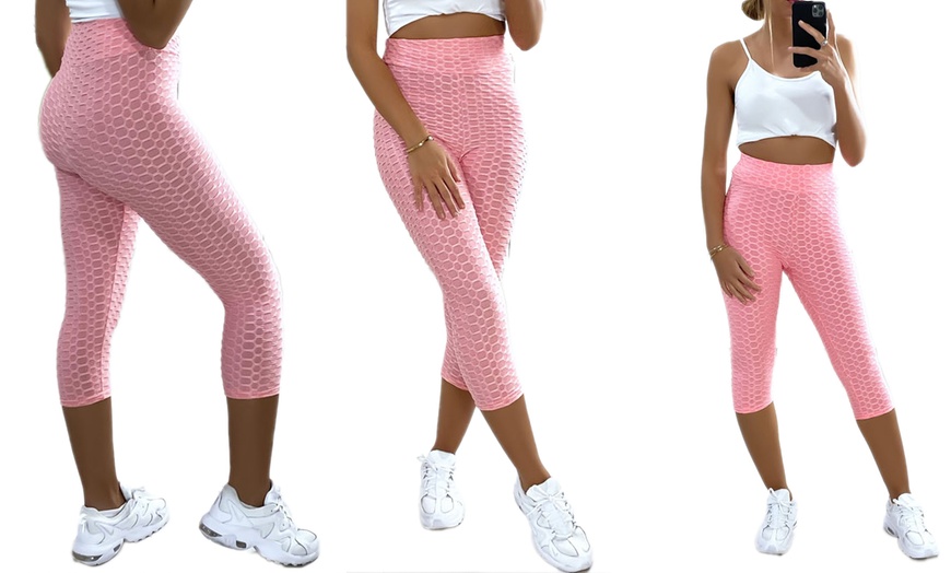 Image 4: Womens' High Waist Honeycomb Textured Leggings