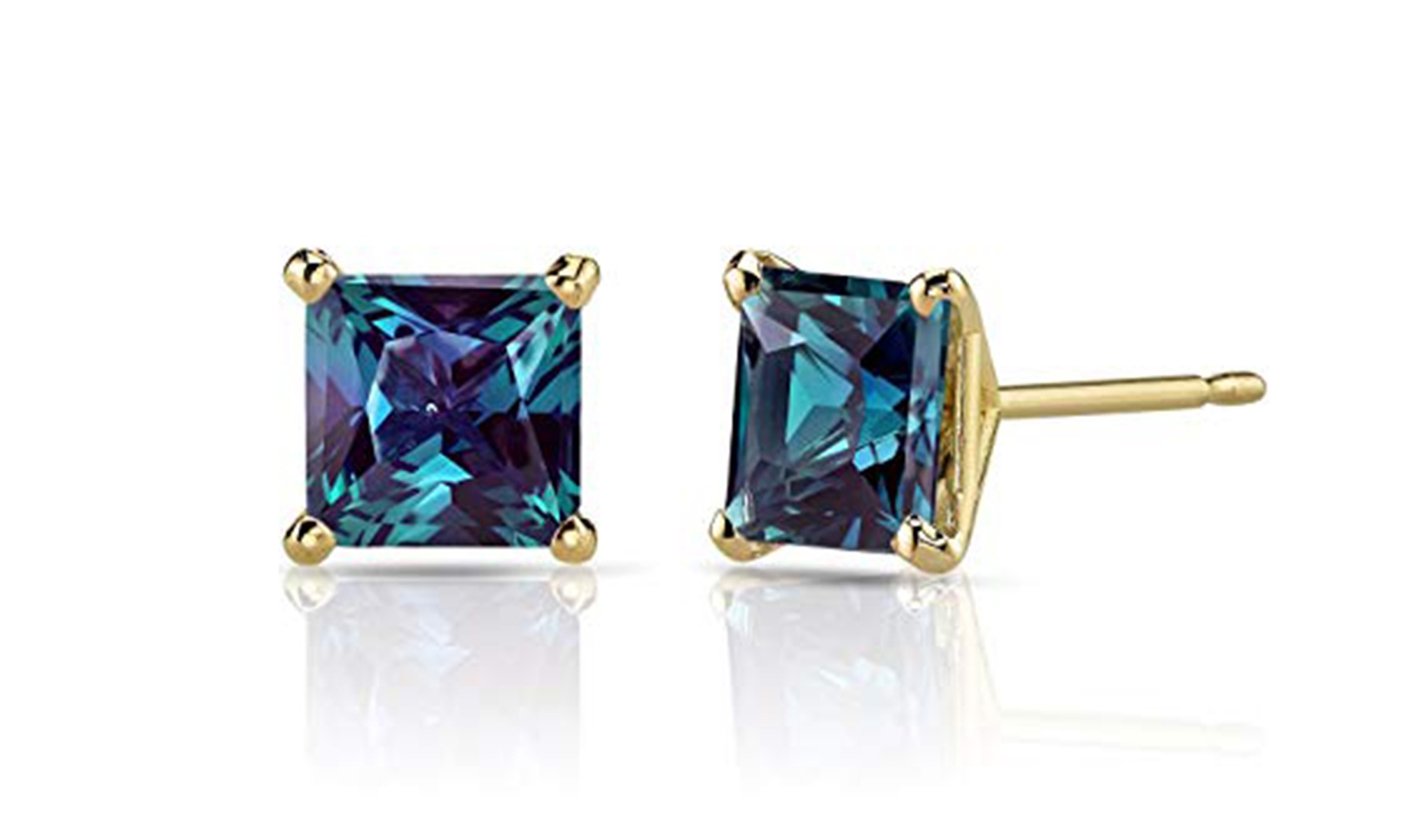 Paris Jewelry 14k Yellow Gold Plated Princess Created Alexandrite Stud Earrings