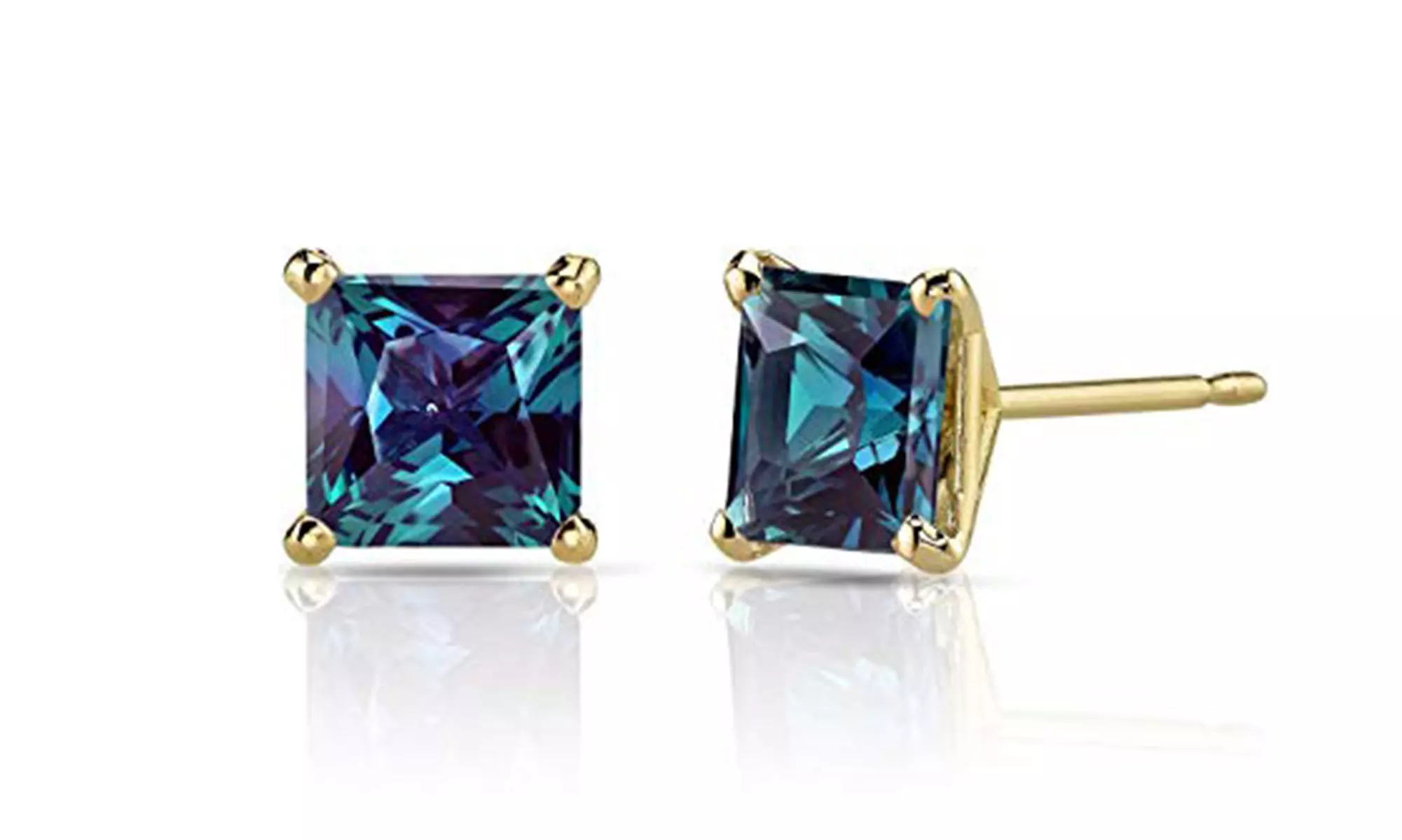 Paris Jewelry 14k Yellow Gold Plated Princess Created Alexandrite Stud Earrings - Primary Image