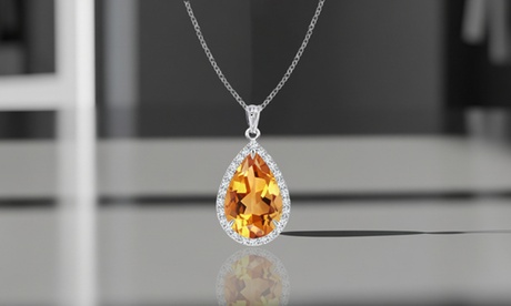 4.00 CTTW Genuine Citrine Gemstone Pear Cut Necklace 4 ct Citrine November Cubic Zirconia Sterling Silver
