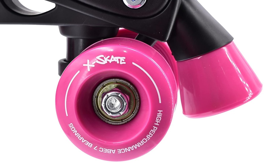 Image 5: X-Skate Adjustable Quad Roller Skates with Built In Adjusters for Kids
