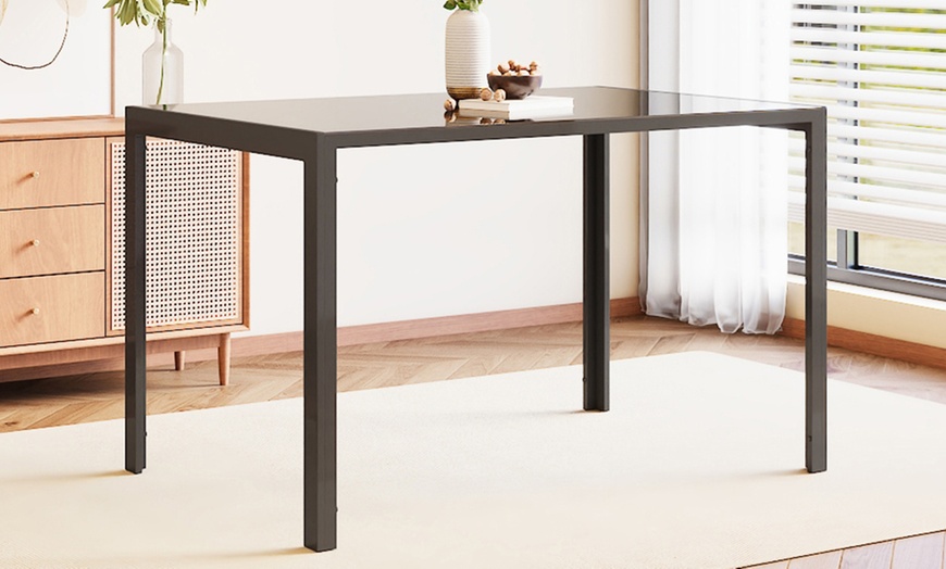 Image 2: 120×80cm Black Glass Dining Table with Metal Legs