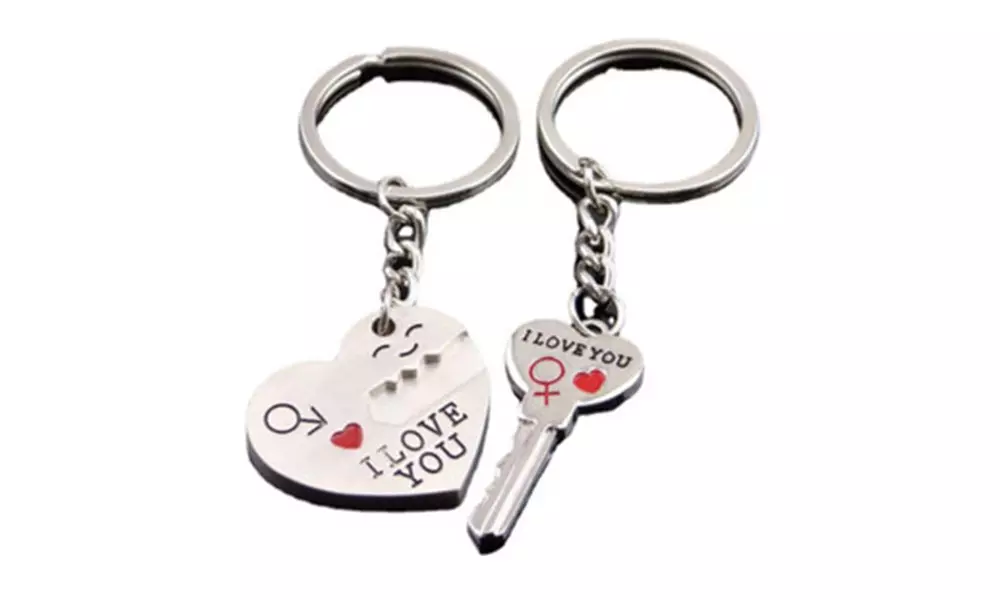 Couple Interlocking Key and Heart Key Rings - Primary Image