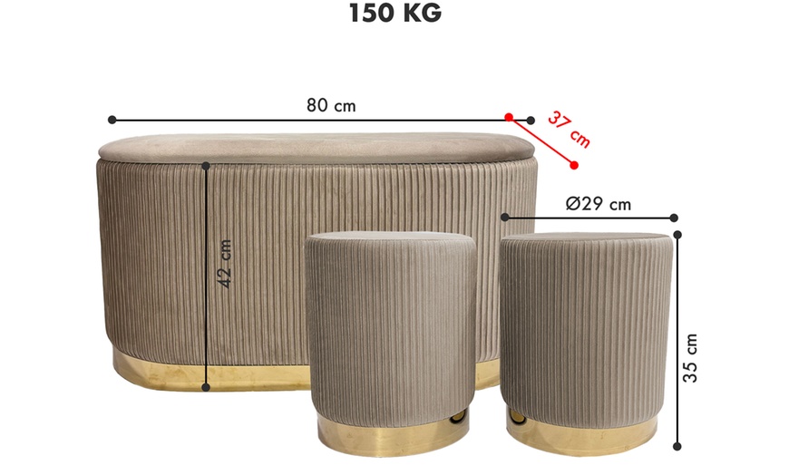 Image 19: Lote de 3 pufs con tapizado de terciopelo y espacio de almacenamiento
