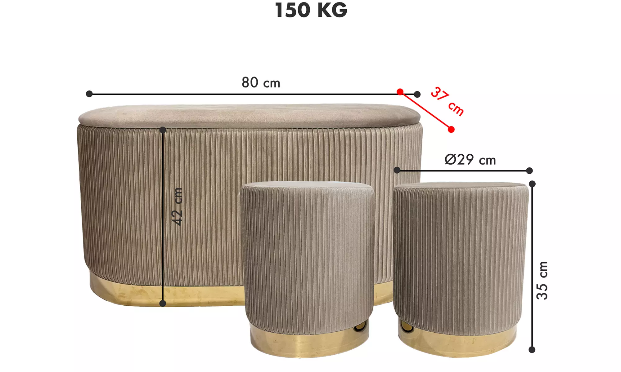 Lote de 3 pufs con tapizado de terciopelo y espacio de almacenamiento