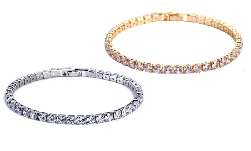 Image 2: Two-Piece Cubic Zircon Tennis Bracelet