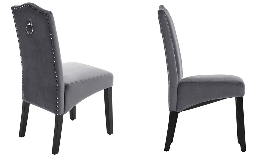 Image 3: Set of Two Grey Velvet High Back Dining Chair