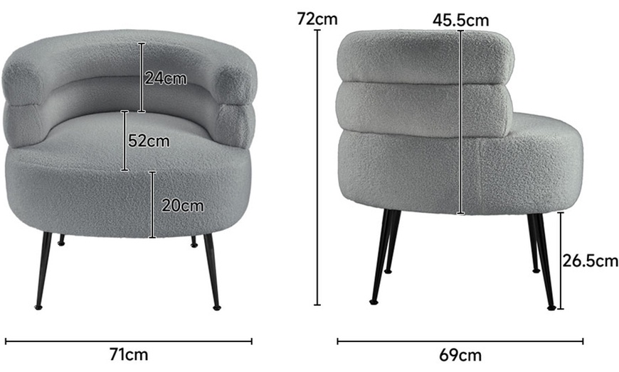 Image 7: Upholstered Teddy Fur Barrel Accent Chair with Black Metal Legs