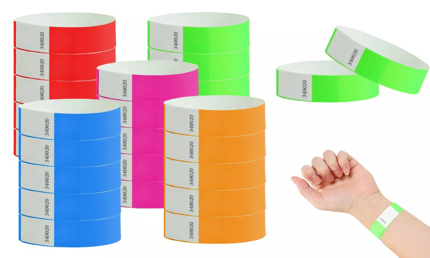 100Pcs Waterproof Hand Bands Neon Wrist Bands for Events Concert Wristbands Adhe
