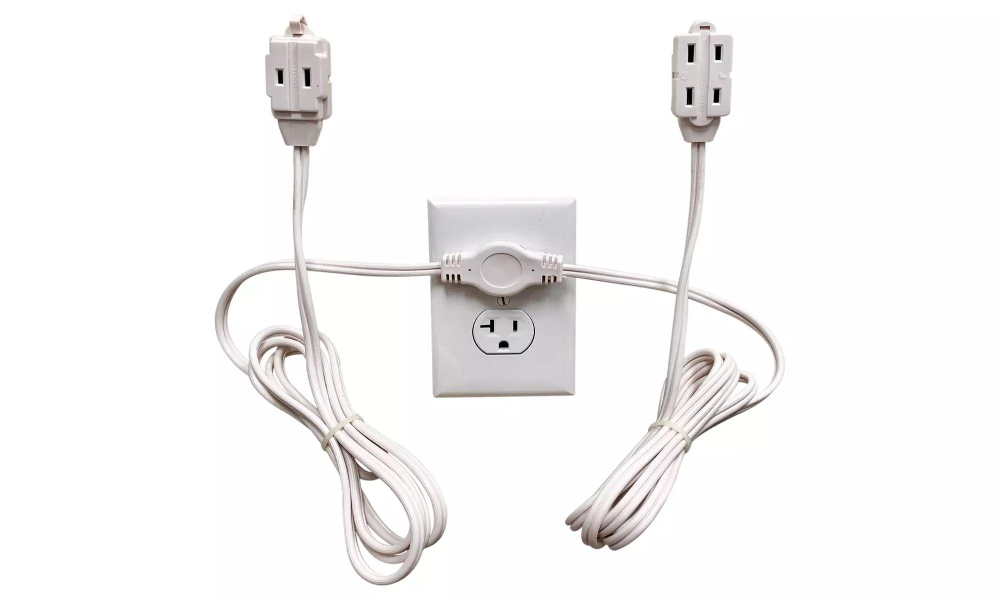 2-in-1 Twin Split Dual Cord Wall Hugger Flat Head 3-Outlet Extension Cord - Primary Image