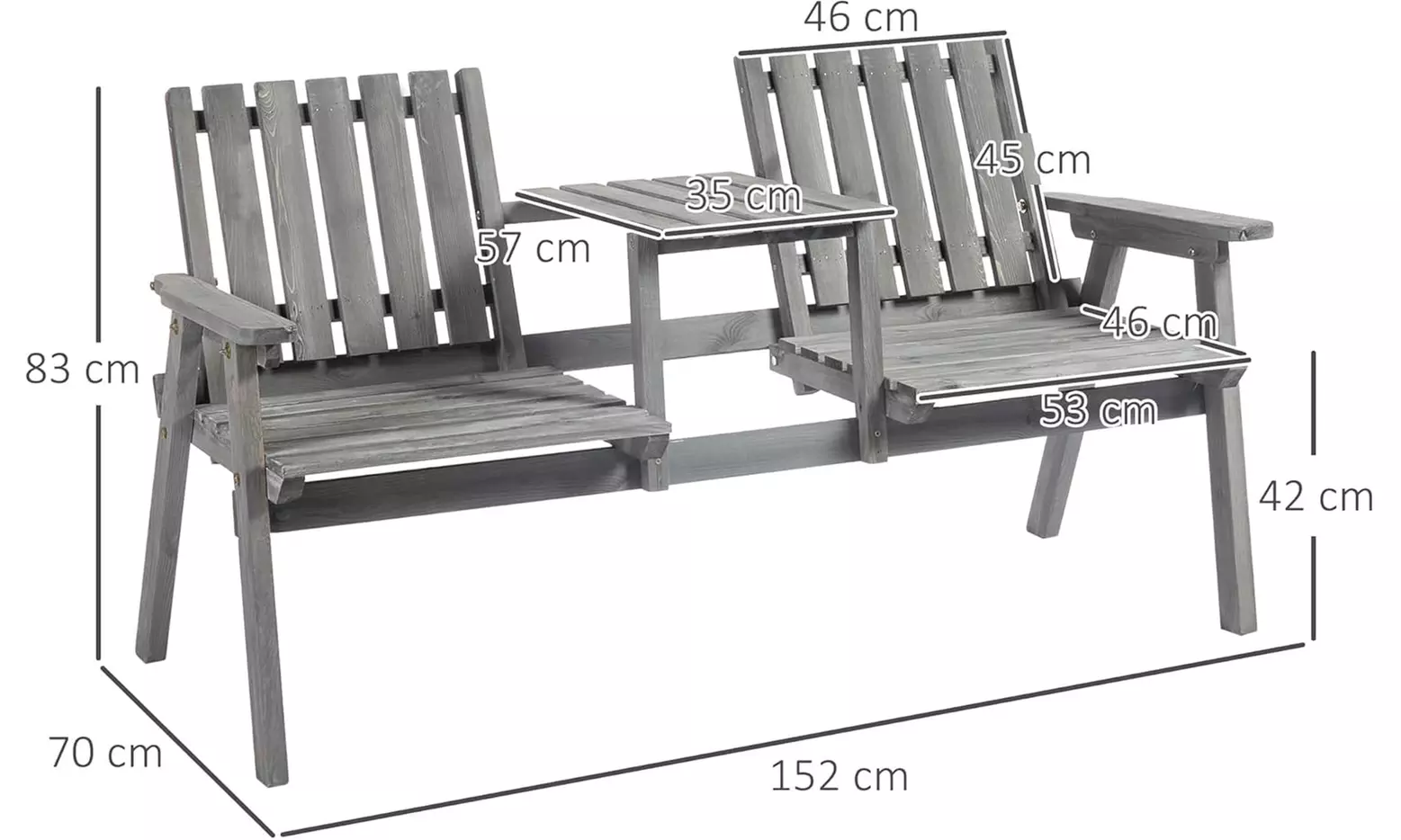 Outsunny 2-Seater Wooden Bench with Centre Table