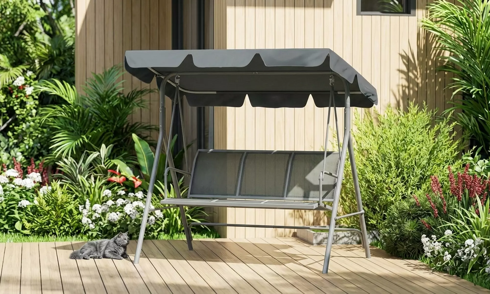 Outsunny 3-Seater Garden Swing Chair with Adjustable Canopy