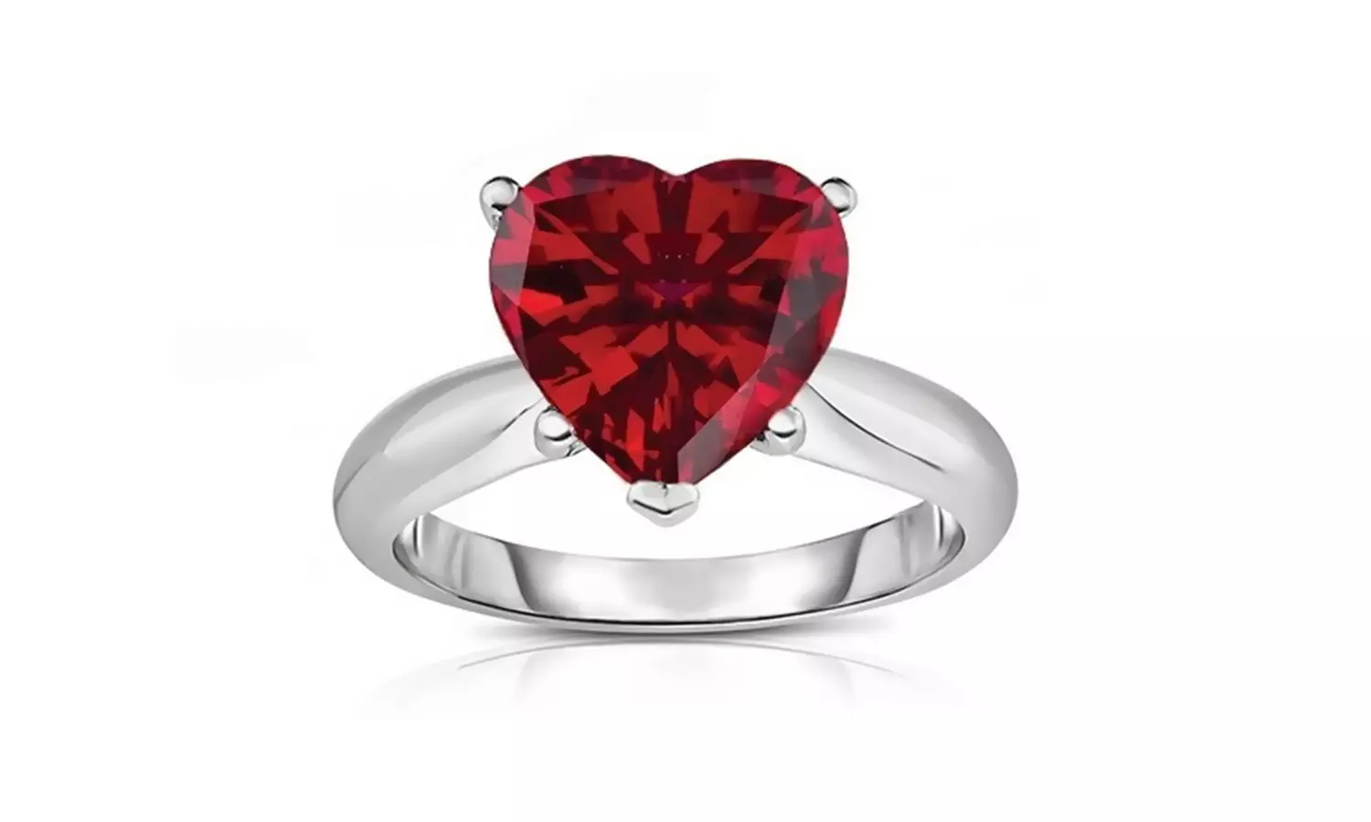 18k White Gold Plated 5.00 CTTW Ruby Heart Cut Solitaire Ring Sizes 6-9
