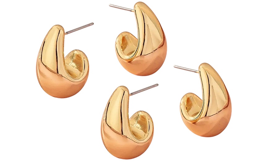 Image 5: One or Two Pairs of Gold Teardrop Earrings Lightweight Design