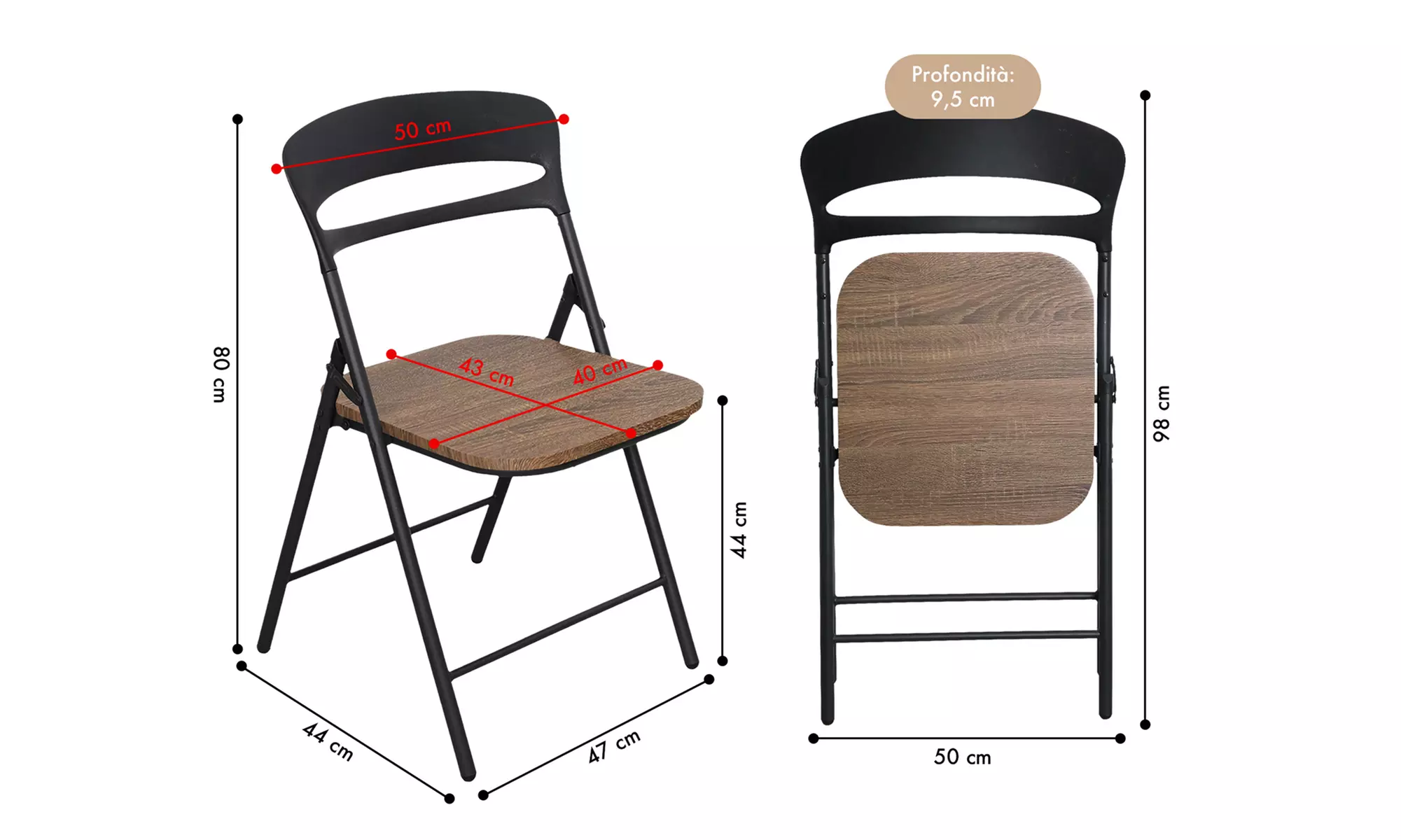 Set di 4 sedie pieghevoli Isidora