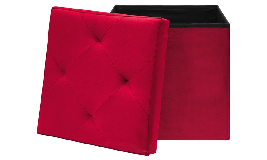 Image 15: Eleganter, gepolsterter Samt-Pouf mit Stauraum